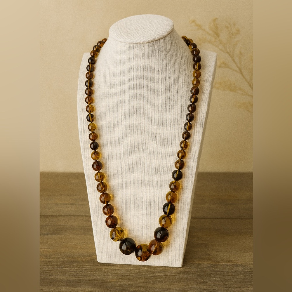 Vintage Kenneth Jay Lane Faux Amber Lucite Bead Necklace 30”